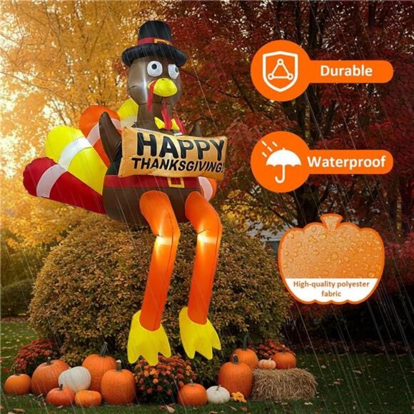 8 FT Thanksgiving Inflatables Outdoor Decorations Giant Inflatable Turkey - Picture 5 of 8
